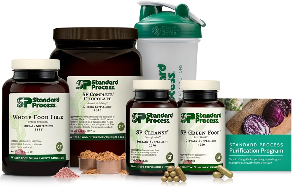 Standard Process Rensning Kit med SP Complete & Whole- Food Fiber - Detox & Leverstøtte - Whole Food- Based Fiber Kit til opretholdelse af en sund krop - 21-dages program - Chokolade