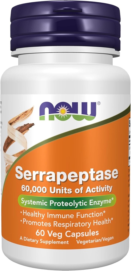 Now Foods Supplements, Serrapeptase 60.000 Enheder af aktivitet, fremmer respiratorisk sundhed og immunfunktion *, 60 Veg kapsler