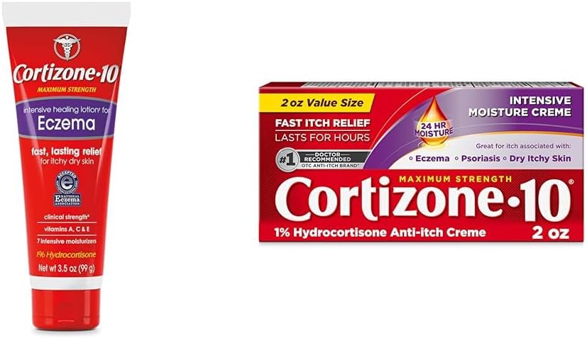 Kortison 10 Maksimal styrke Intensive Healing Lotion for Eksem, 1% Hydrocortison, 3,5 oz. & Maksimal styrke Intensive Fugt Anti- Itch Cream, 1% Hydrocortison, 2 oz.