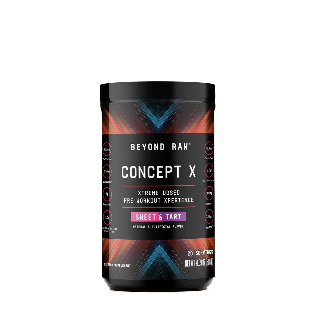 BEYOND RAW Concept X, Clinically Dosed Pre-Workout Powder, Contains Caffeine, L-Citrulline, Creatine, and Beta-Alanine, Sweet & Tart Flavor, 20 Servings