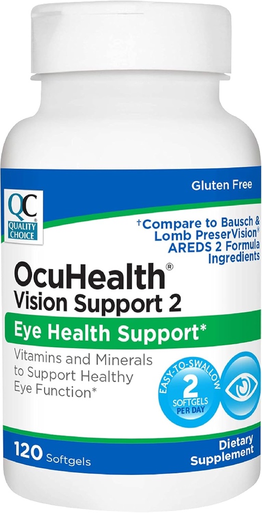Kvalitetsvalg Ocuhealth, Eye Health Vision Support 2 Vitamin & Mineral supplement Softgels, 120 Count Flasker