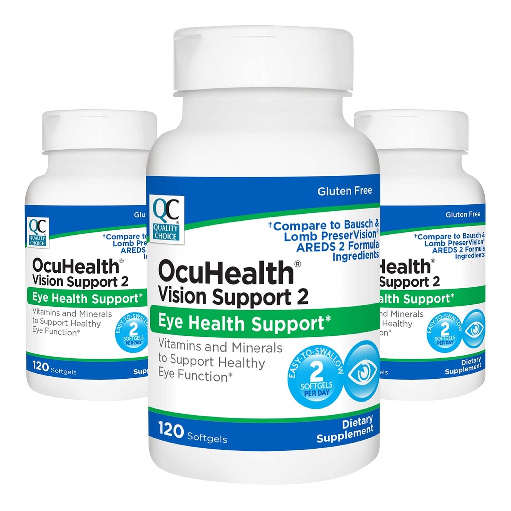 Kvalitetsvalg Ocuhealth, Eye Health Vision Support 2 Vitamin & Mineral supplement Softgels, 120 Count Flasker