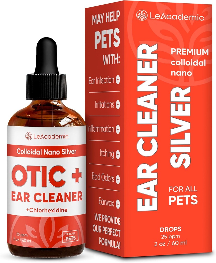 Hund Ear Cleaner OTIC + Solution Mea124; Hund Ear Infektion Treatment Measures 124; Silver Cleaner & Chlorhexidin Wash for Cat in Drops Measures 124; Aids with Otic Irritation & Itchings in Peets Measures 124; 2 Oz