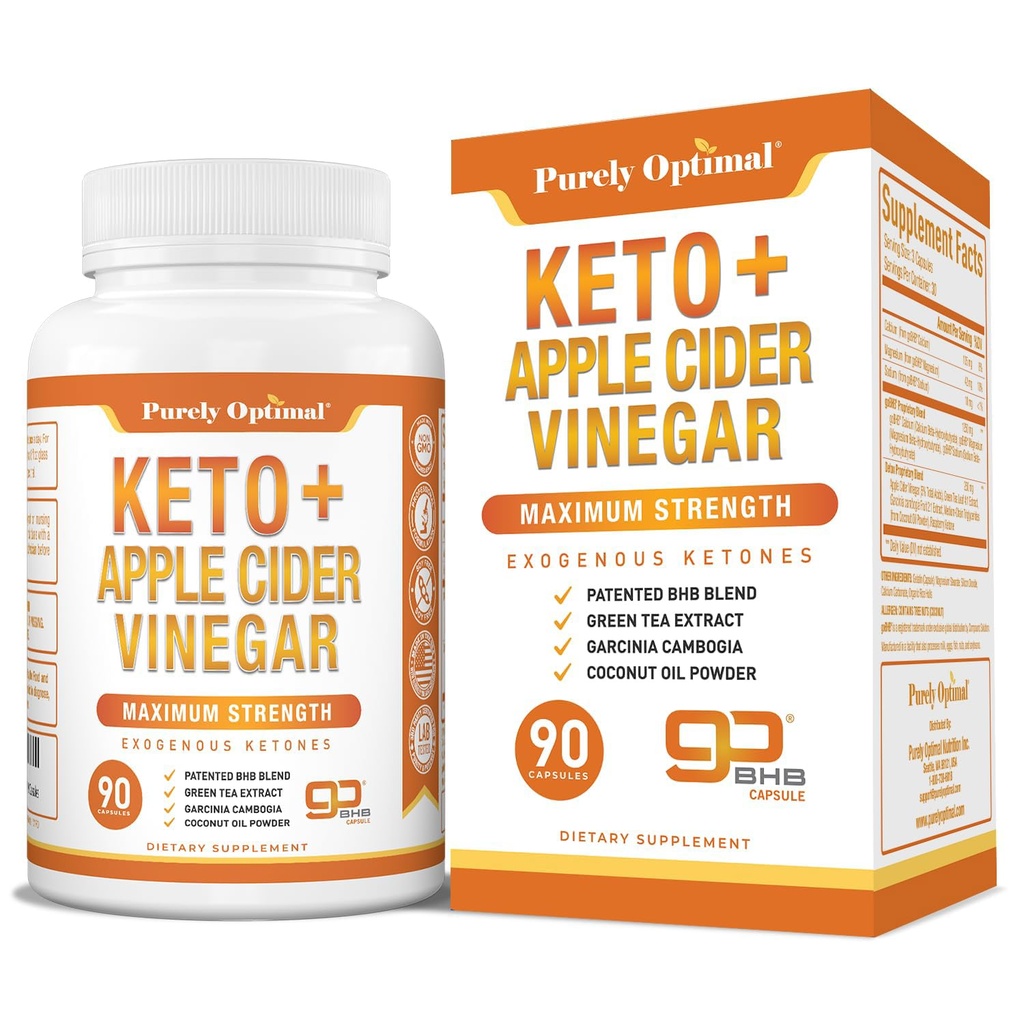 Rent Optimal Keto BHB & Apple Cider Vinciferkapsler - Exogene Ketoner supplement med moderen til Ketosis Support, sund livsstil & Samlet velvære - 90 Kapsler