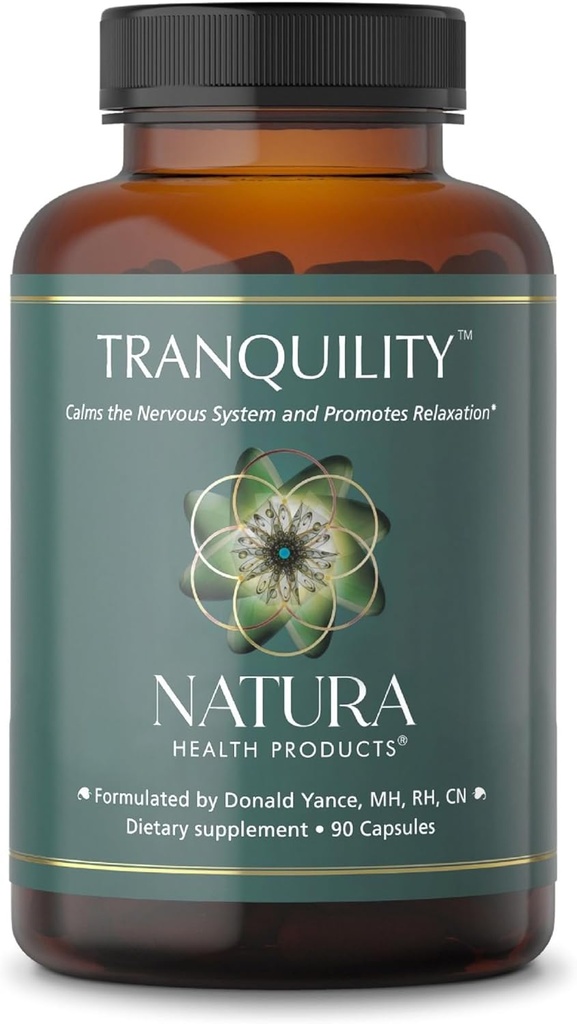 Natura Health Products Tranquility Supplement - Supports Afslapning - Med L- Theanine, Lemon Balm, Saffron, Kava, Skullcap, Lavender og Passion Flower (90 Kapsler)