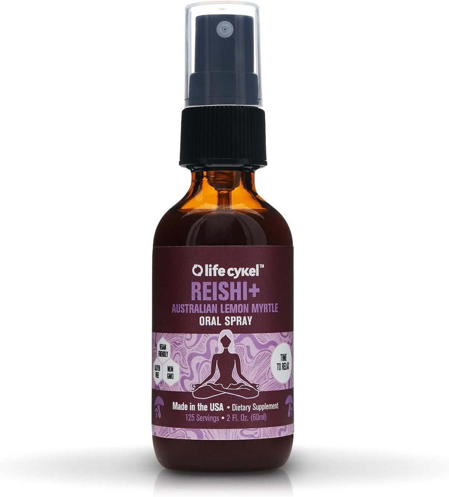 Life CYKEL Reishi Mushroom Oral Spray med Lemon Myrtle - Søvn, Afslapning - Immunsystemet Support, Antioxidanter, C-vitamin, non-GMO, Vegan, Gluten Free, Made in the US, 1 oz