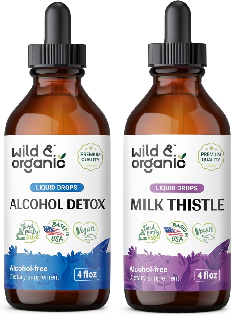 Wild & Organic Alkohol Detox Tinktur 4 fl oz & Milk Thistle Tinktur 4 fl oz