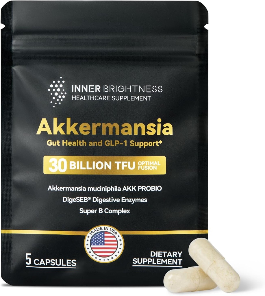 Akkermansia Probiotic, GLP-1 Supplement til Gut Health & Digestion, DigeSEB fordøjelsesenzymer & vitamin B Complex - 30 milliarder TFU, Third- Party Testet, 5 kapsler