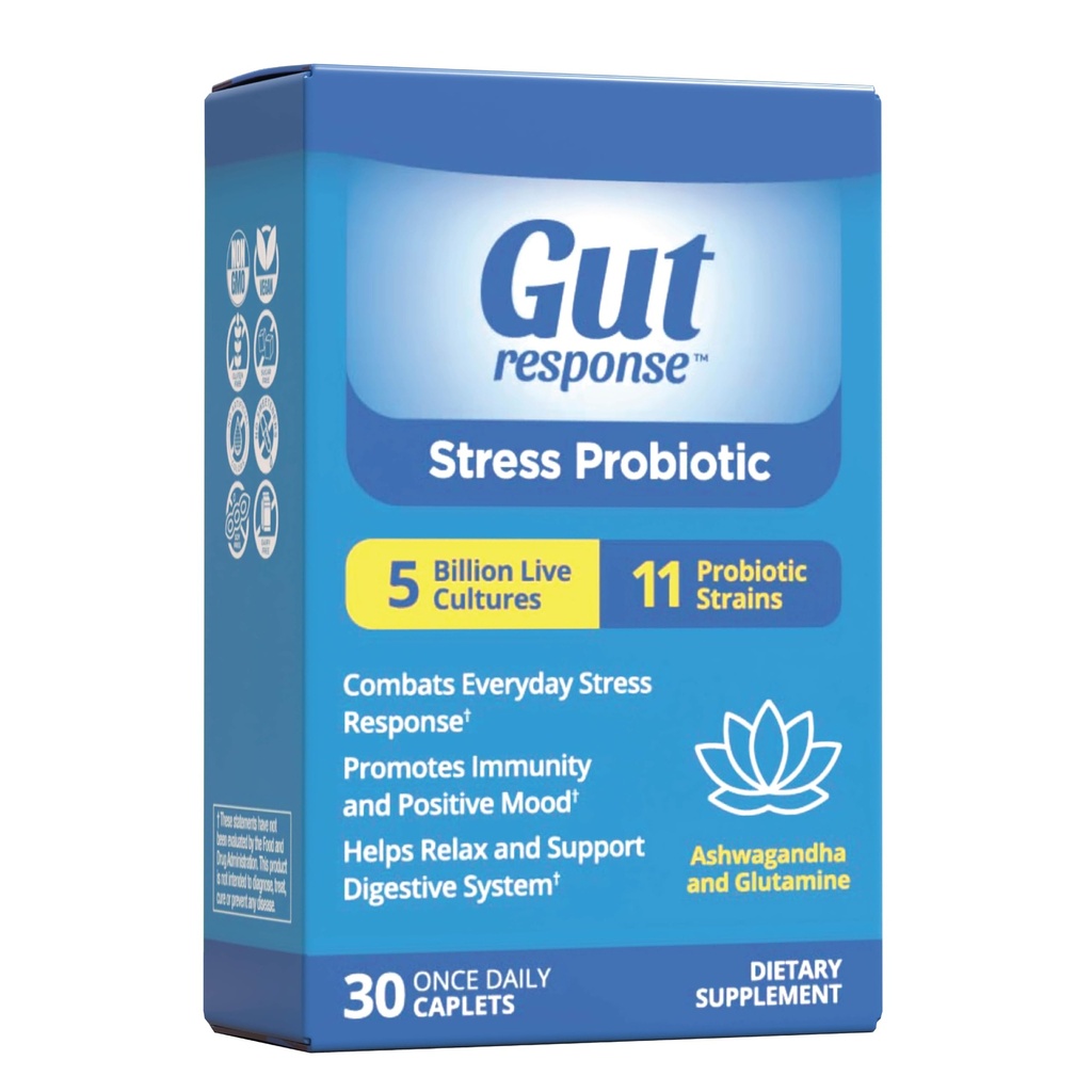 Stress Probiotika for mænd og kvinder, Sletter ned fordøjelsesfremmende aging, øger immunsystemet, fremmer Calmness, Ashwagandha, L- Glutamin, Non- GMO, Gluten Free & Vegan, 5 Millioner CFU, 30 Caplets