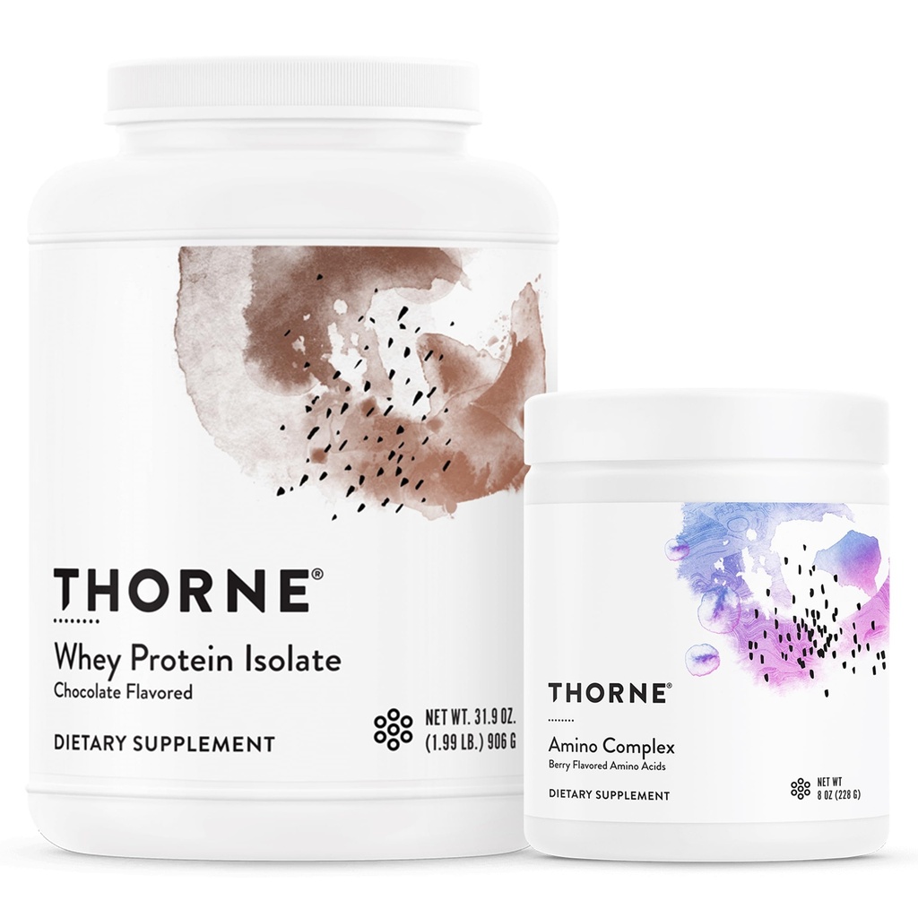 THORNE - Whey Protein Isolate (Chokolade, 31.9 Oz) & Amino Complex (Berry, 8 Oz) Bundle - Understøtter Muscle Repair & Recovery - NSF Certified for Sport - Gluten Free, Soy Free