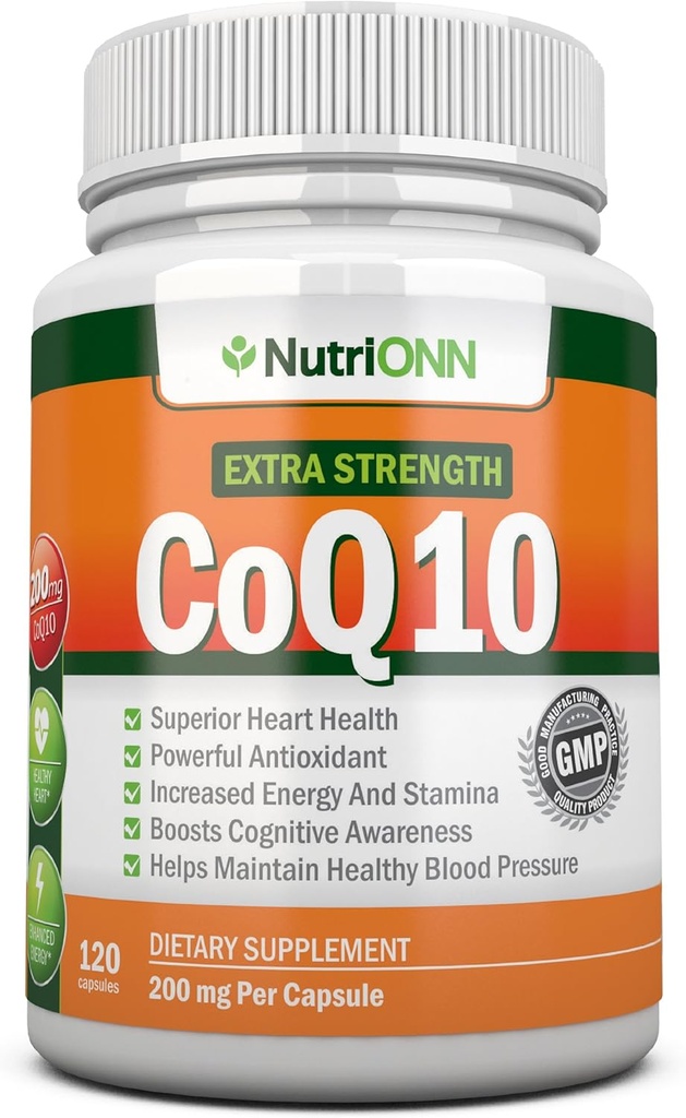 CoQ10 200mg (Double Strength), 120 Kapsler - High Absorption Coenzym Q10 - Scientific Proven Extra Strength CoQ10 Ubiquinone - 4 Month Supply