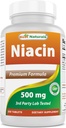 Bedste Naturals Niacin 500mg 250 tabletter med flushing - også kaldet vitamin B3 (250 greve (pakke med 1))