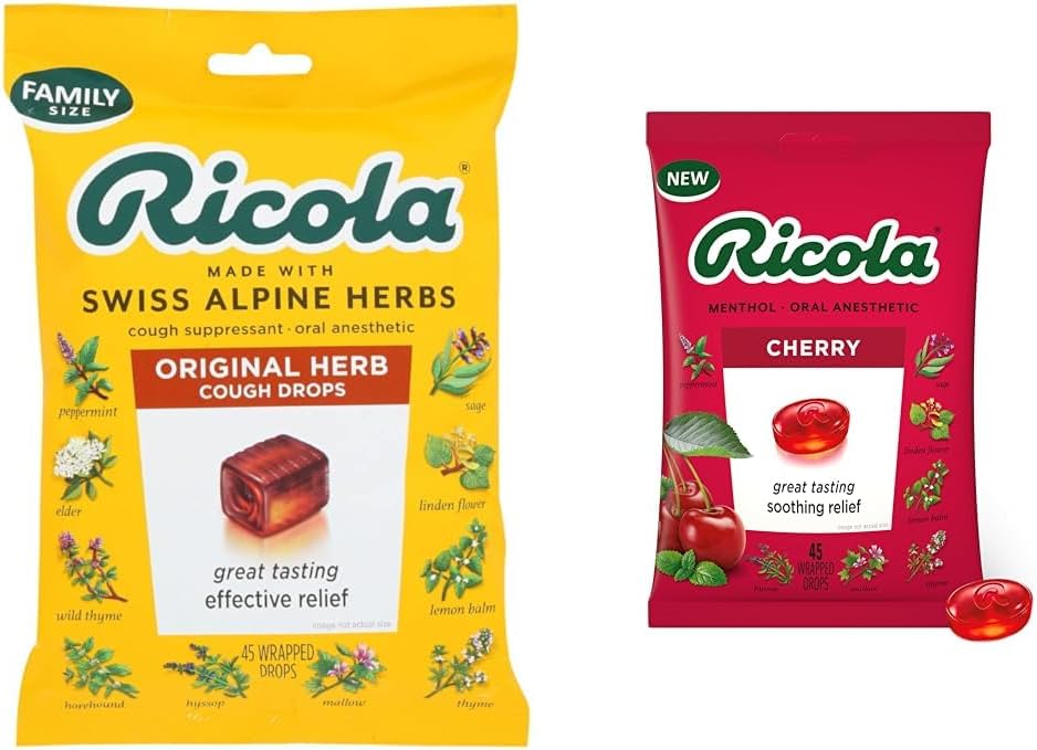 Ricola Original Natural Herb Host suppressant Hals Drops, 45 Drops, Rights Hoste naturligt, Lindrende Hals, naturligt beroligende Relief & Cherry Hals Drops, 45 Greve