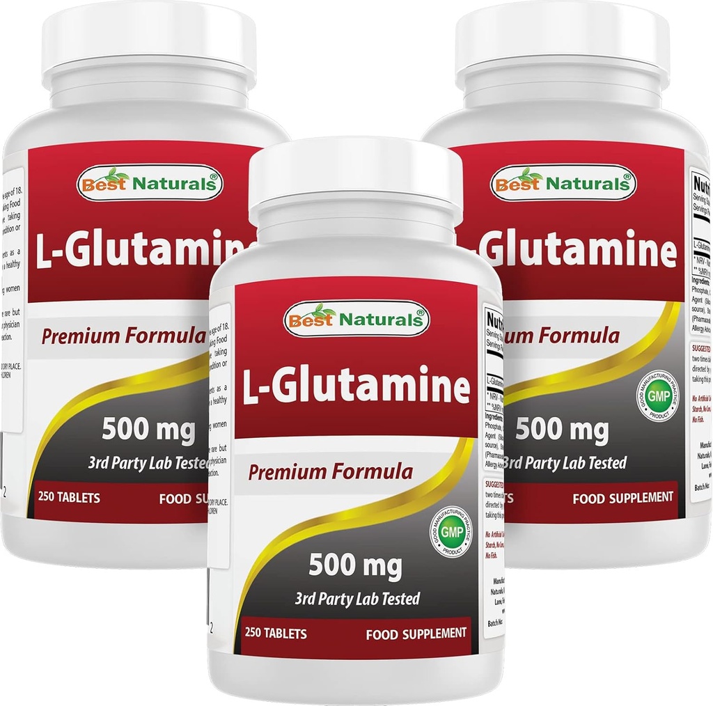 Best Naturals L-Glutamine 500mg, 250 Tablets (250 Count (Pack of 3))