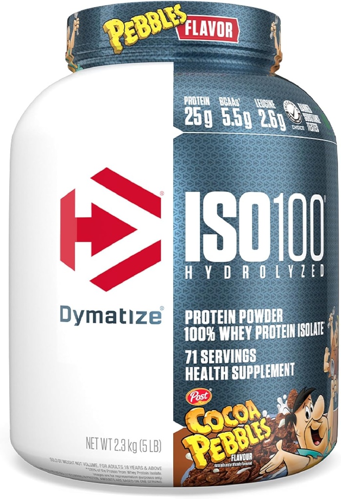 Dymatize x Kakao Småsten ISO100 Whey Protein Powder Isolate, 25g protein, 5,5g BCAA, 120 Cal., Gluten Free, 1g fedt, 1g sukker, 2g carb (71 Servere)