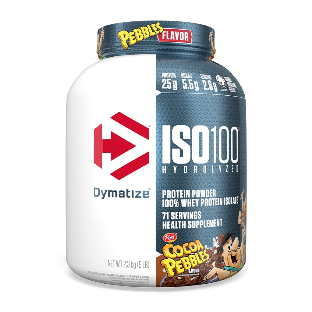 Dymatize x Kakao Småsten ISO100 Whey Protein Powder Isolate, 25g protein, 5,5g BCAA, 120 Cal., Gluten Free, 1g fedt, 1g sukker, 2g carb (71 Servere)