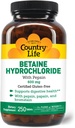 Country Life Betaine Hydrochlorid med pepsin 600 mg - 250 tabletter