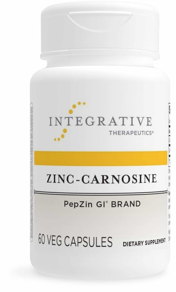 Integrativ terapi Zinc- Carnosine - fordøjelse & Gut Health Support * - GI Tract Support * - Understøtter immunsundhed * - Easy- to- Swallow - Vegan, Gluten- Free & Dairy- Free - 60 kapsler (60 servere)