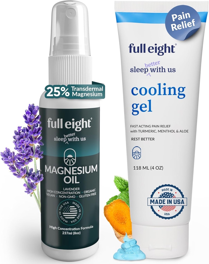 Magnesium Oil Spray & Cooling Gel Bundle - Cooling Gel med gurkemeje, menthol, Aloe 4 oz & Magnesium Oil Spray for Muscle & Cramp 8 oz