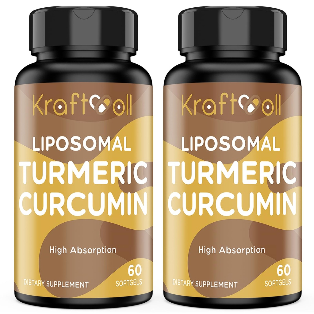 Liposomal gurkemeje 2200 mg med sort peber til forbedret absorption og fælles støtte, 60 bløddele (2 flasker)