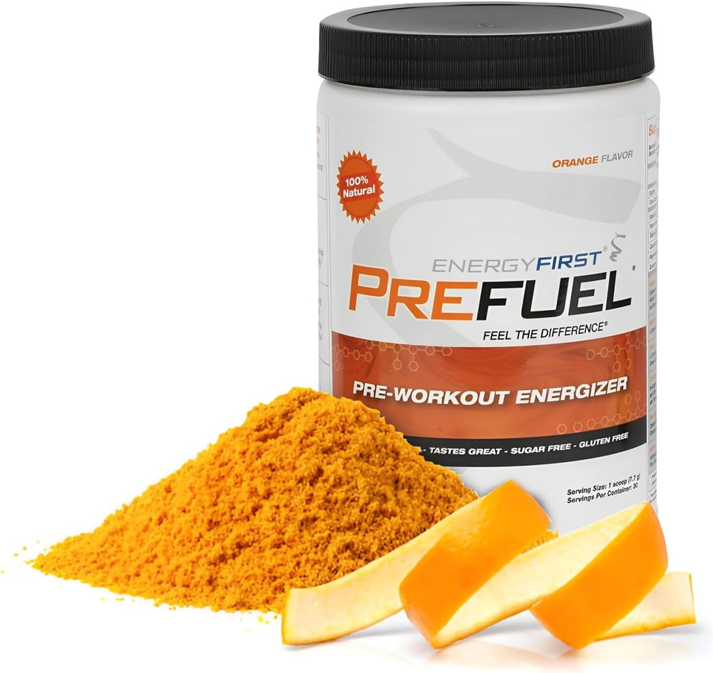 EnergyFirst Pulfuel Vegan Pre- workout Powder, Zero Sugar, All- Natural Energizer med immunforsvar Orange Flavor, 30 Servering for maksimal workout ydeevne