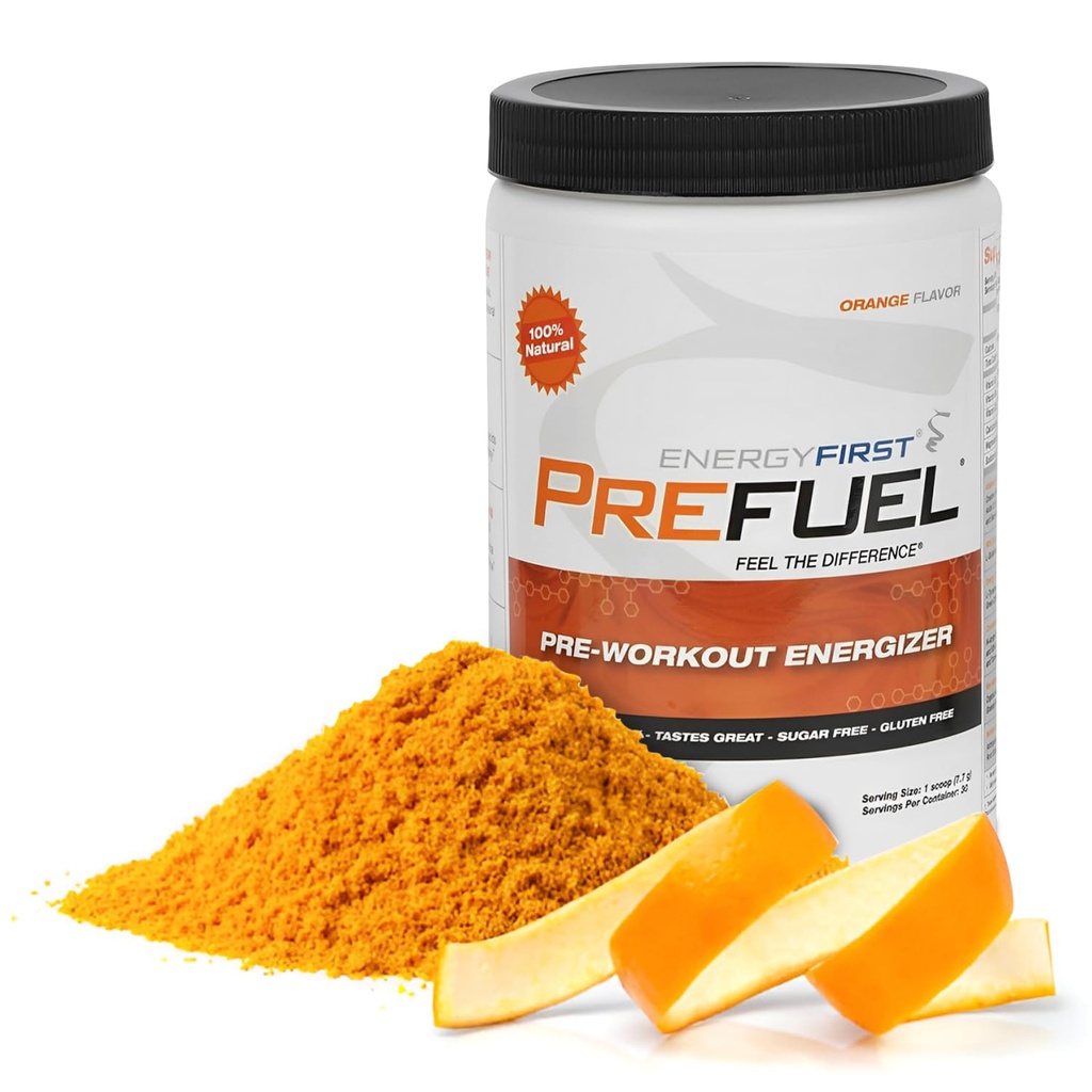 EnergyFirst Pulfuel Vegan Pre- workout Powder, Zero Sugar, All- Natural Energizer med immunforsvar Orange Flavor, 30 Servering for maksimal workout ydeevne