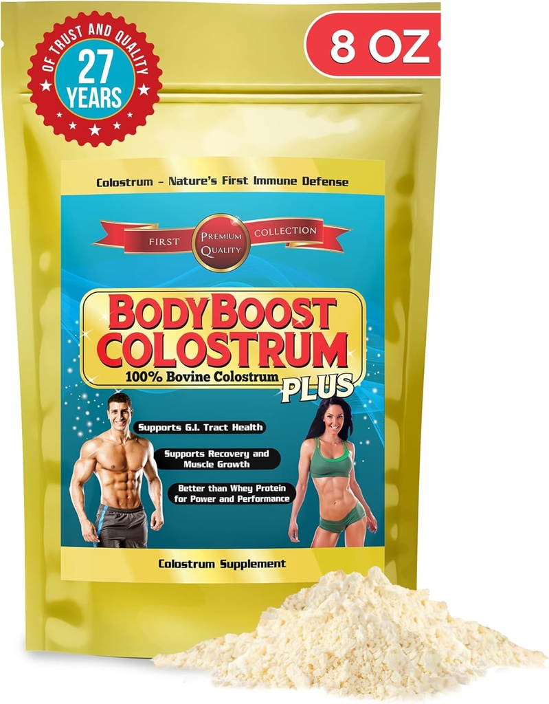 BodyBoost Colostrum Hel, 100% Bovine Colostrum Powder, Immunbooster tillæg med immunoglobulin & Lactoferrin, Grass Fed Colostrum, Food for Gut Health & Muscle Growth, Diverse Indtagelse, 8 oz