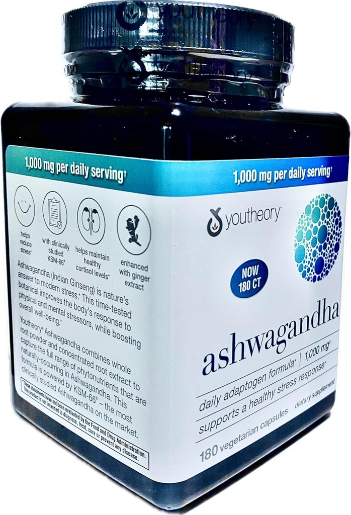 Generisk Ashwagandha Supplement Organic KSM- 66 Ashwagandha Vegetarian Supplement 180 Kapsler, 1000 mg per daglig servering, Hjælp Støtte Sund Stress Management Response, Pearl White