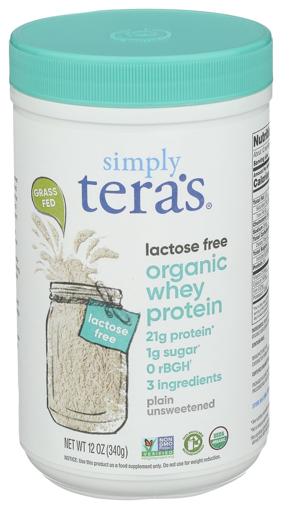Simply Tera 's Organic Plain Lactose Free Whey Protein, 12 Oz