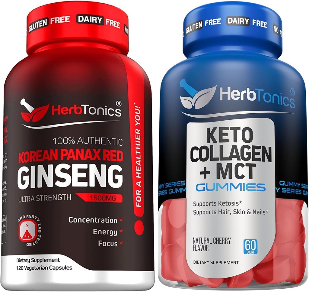 Koreansk rød Panax Ginseng 1500mg - høj potens Ginseng for energi, ydeevne og immunforsvar til mænd og kvinder - Keto Gummies med MCT + kollagen Ginseng 124; Sukker fri for aldring, hårvækst & stærke negle