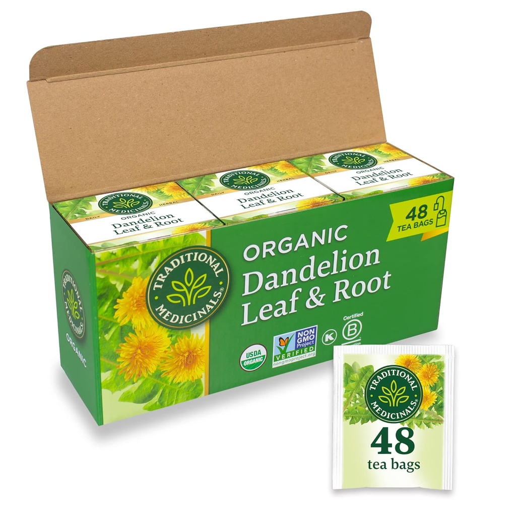 Traditionelle Medicinals Tea, Økologisk Mælkebøtte Leaf & Root, Understøtter Nyrefunktion & sund fordøjelse, 48 Tea Tasker (3 Pack)