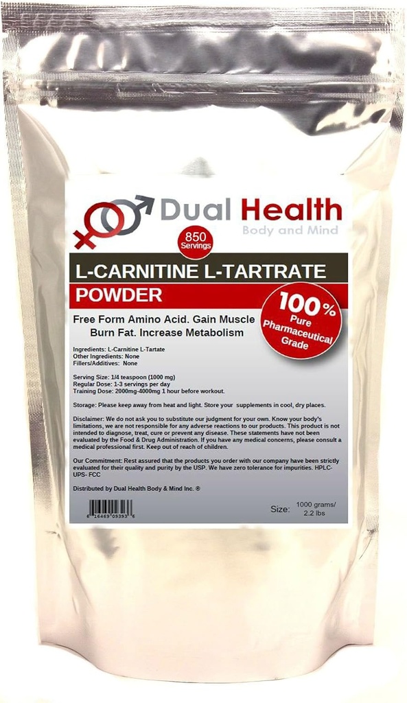 Pure L- Carnitin L- Tartrate Powder (1000 Bedste (2.2 lbs)) Bulk Kosttilskud