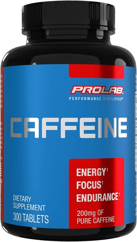 ProLab Koffein tabletter 200mg - 300ct; Energistøtte, Hjælper med at forbedre udholdenhed & Mental Focus, Reducere træthed, Pre- workout, Ekstra Styrke