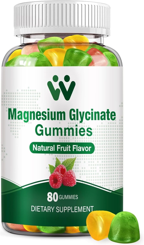 Magnesium Glycinate Gummies for voksne - Sukker fri Magnesium Kalium supplement til Calm Mood, Muskel, Bone & Energy Support, 80 Gummies