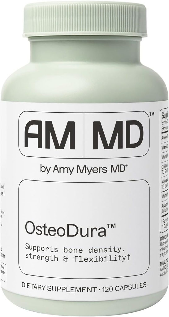 Amy Myers MD OsteoDura - Bone Growth & Fleksibility Support - Calcium med Sea Minerals & Vitamin K2 - Bone Health Formel - 120 kapsler (60 Servere)