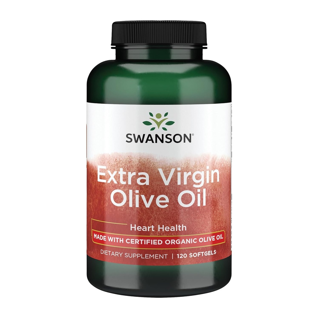 Swanson Extra Virgin Olivenolie - Natural Supplement Support Cardiovaskulære Sundhed m / essentielle fedtsyrer - Made w / Organic Cold- Pressed Olive Fruit - (120 Softgels, 1g Hver)