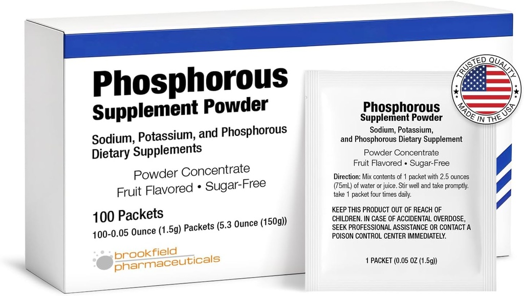 Phosphor Kosttilskud 100 Pakker, Kosttilskud Pulver med natrium Phosphat og kalium Phosphat, Frugtsmag Phosphor Supplement Pulver til elektrolyte, ben sundhed & Nyre sundhed