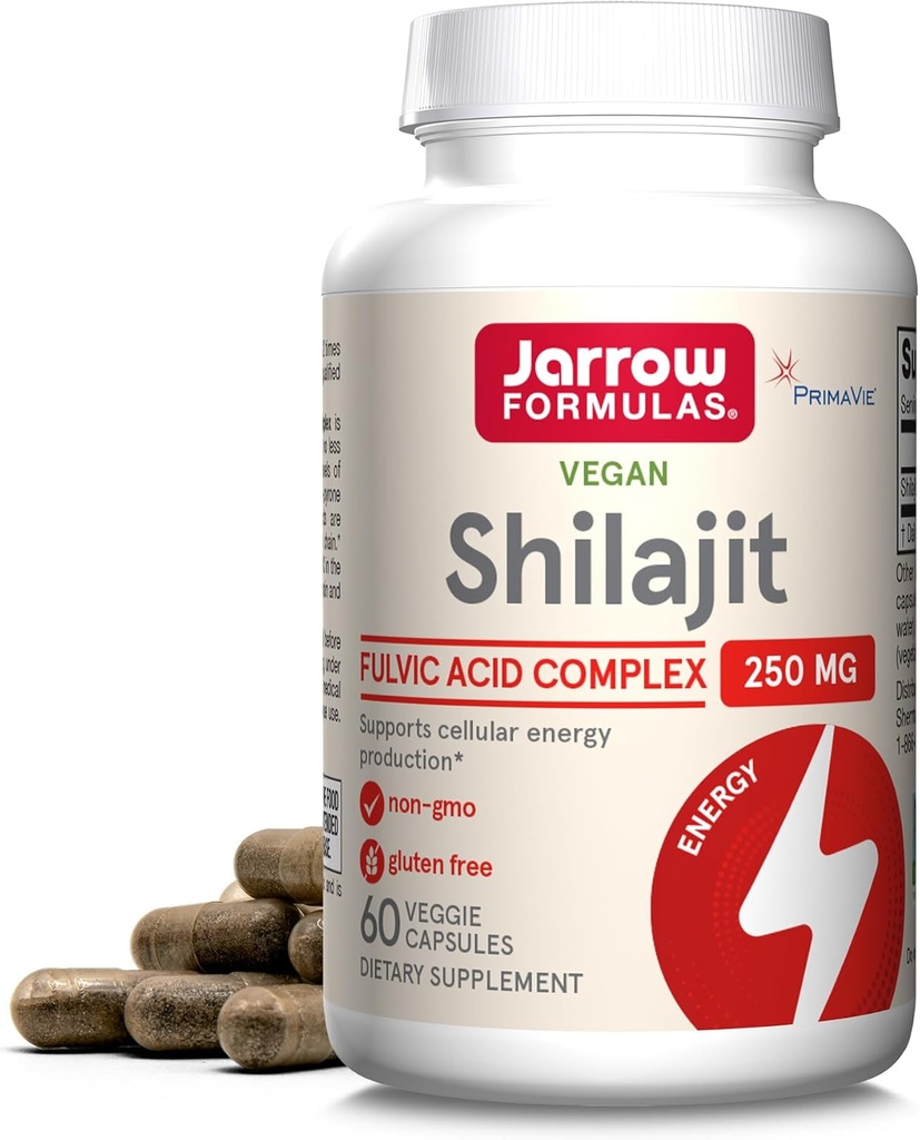 Jarrow Formulas ® Shilajit 250 mg, Kosttilskud, Shilajit Acid Complex til cellulær energiproduktion, 60 Veggie kapsler, 60 dages forsyning