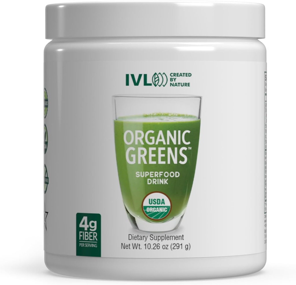 IVL - Organic Green - Organic Superfood Drink - Indfyldt med antioxidanter, Mikronæringsstoffer, Prebiotika & Probiotika - for immunforsvar, fordøjelsessygdomme - Great Smag (1 pakke, 30 Servere)