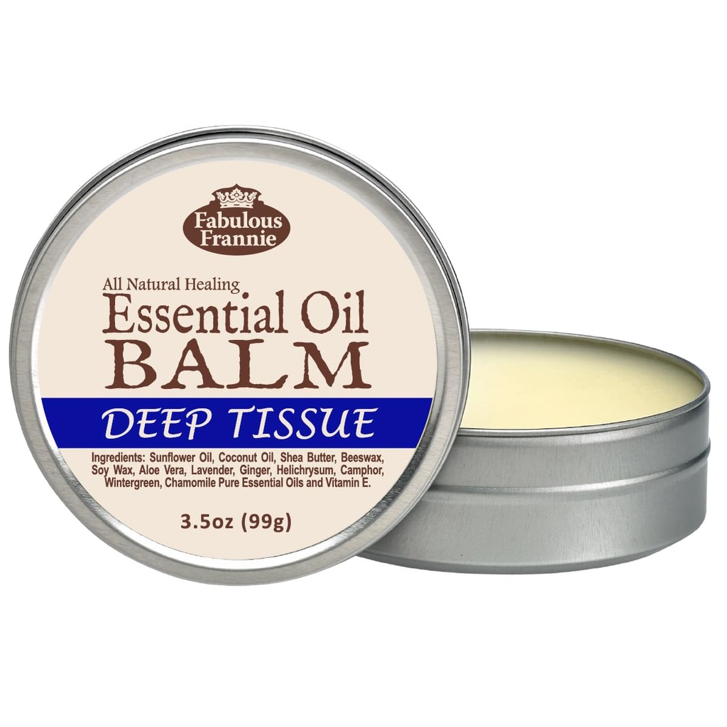 Fabulous Frannie Deep Tissue All Natural Essential Oil Healing Balm Made with Sunflower Oil, Coconut Oil, Shea Butter, Bivoks, Soy Wax, Aloe Vera og Pure Essential Olies 3.5oz (Pack of 1)