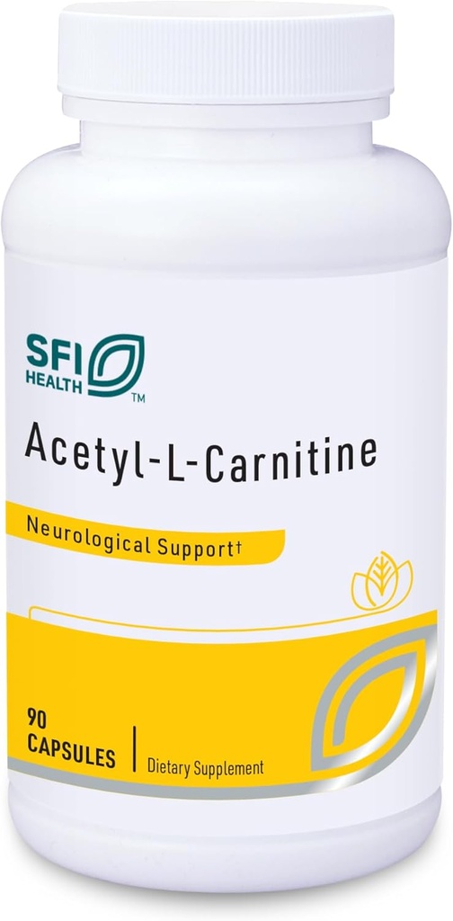 Klaire Labs SFI Health Acetyl- L- Carnitin 500 mg - Hypoallergen Acetyl L- Carnitin Supplement - Promoerer kognitiv sundhed, energiproduktion & Brain Support (90 kapsler)