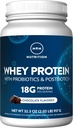 MRM Nutrition Whey Protein | Chocolate Flavored |18g Protein | with 2 Billion probiotics + Digestive enzymes + BCAAs | High Absorption + Digestion | Hormone + antibiotic Free | 33 Servings