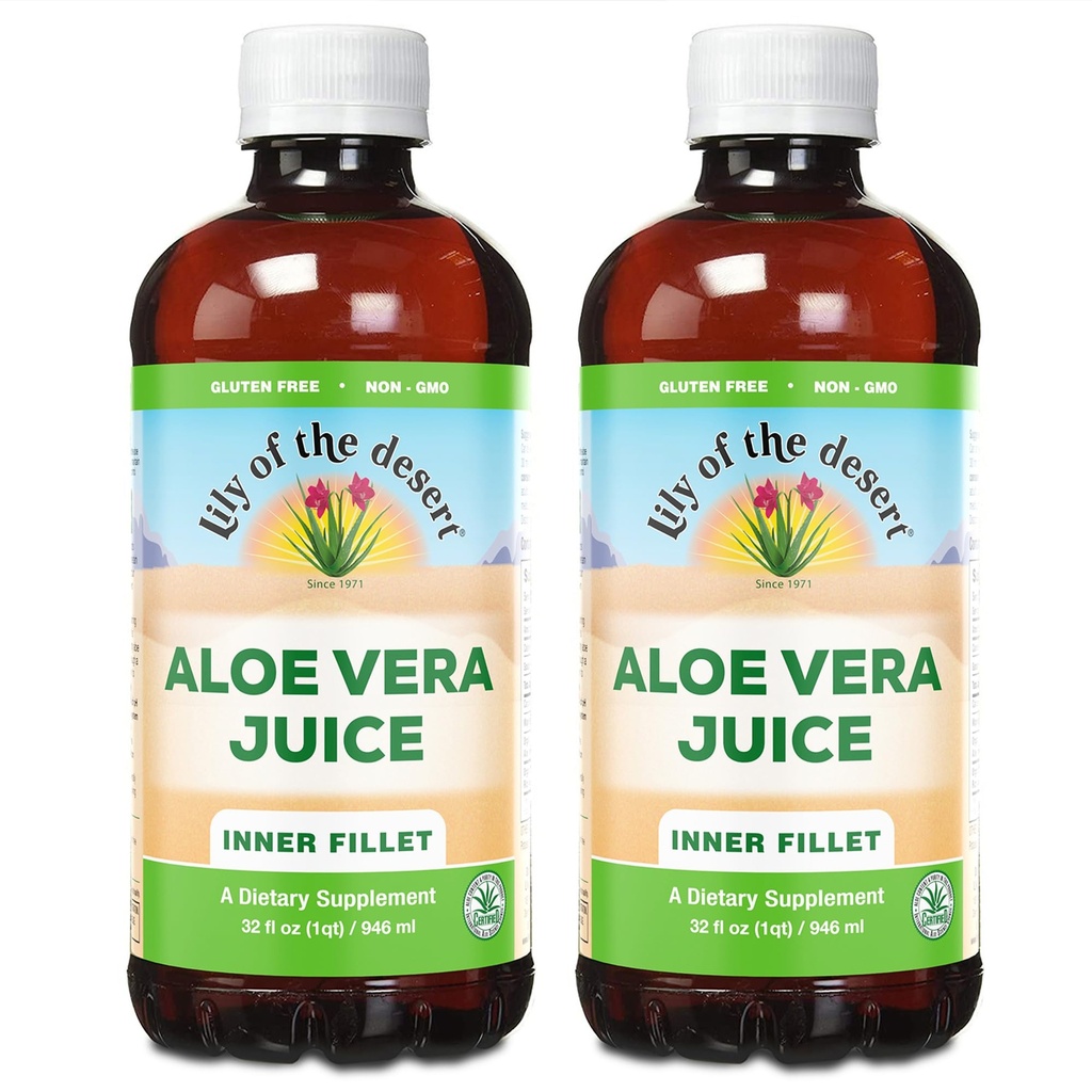 Lily Of The Desert Organic Aloe Vera Juice 2- Pack - Indre Fillet, Natural Gut & fordøjelsesstøtte, Mave Relief, 32 Fl Oz Ea