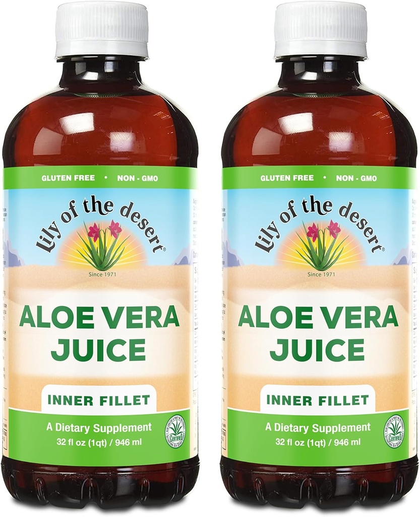 Lily Of The Desert Organic Aloe Vera Juice 2- Pack - Indre Fillet, Natural Gut & fordøjelsesstøtte, Mave Relief, 32 Fl Oz Ea