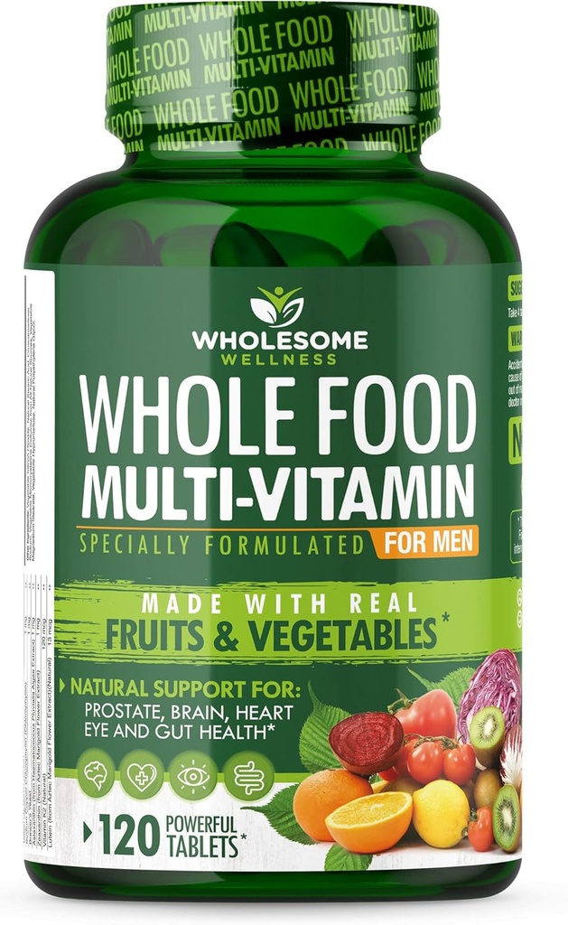 Grossic Wellness Hel Food Multivitamin for Mænd - Natural Multi Vitamin, Minerals, Organic Extracts - Vegansk Vegetar - 120 tabletter