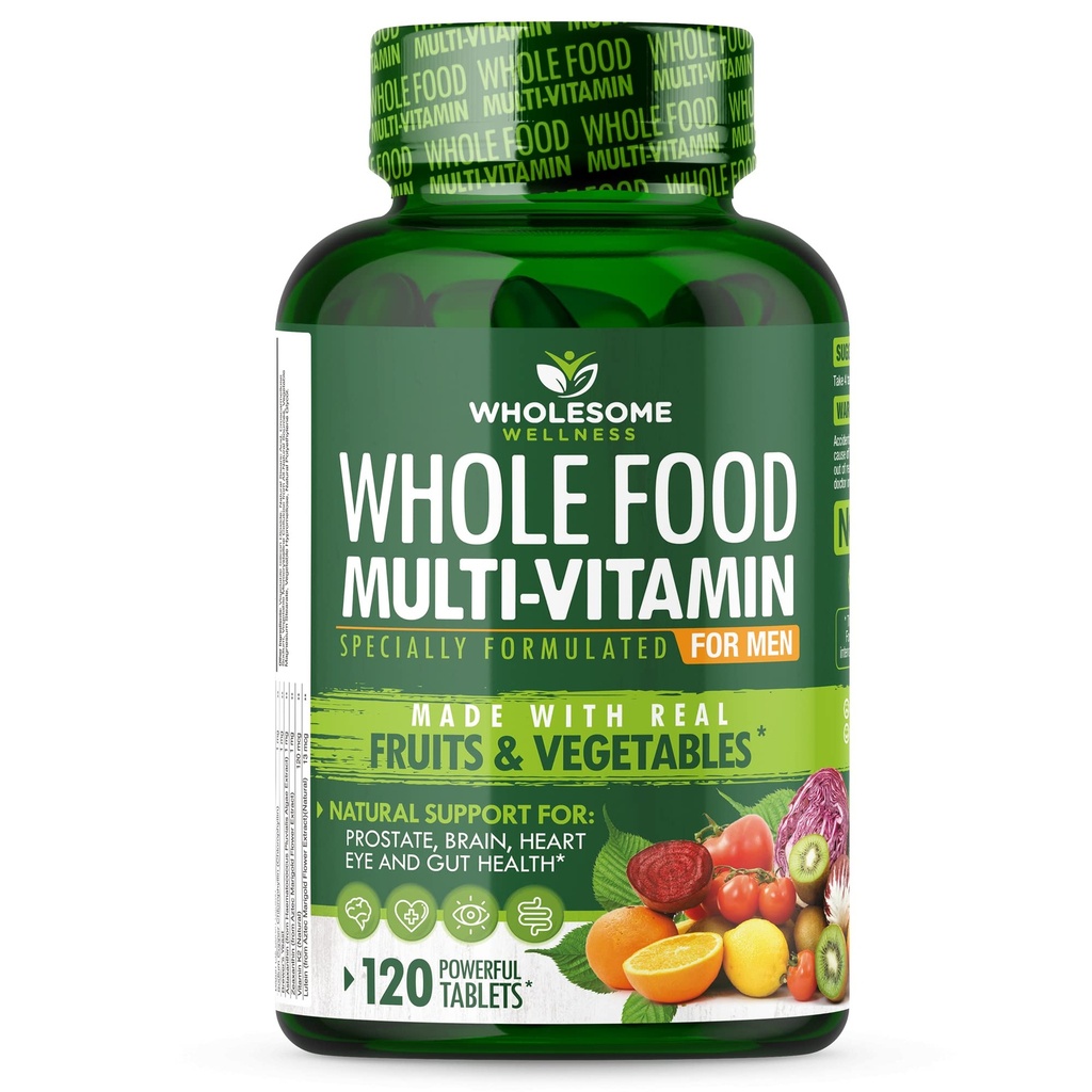 Grossic Wellness Hel Food Multivitamin for Mænd - Natural Multi Vitamin, Minerals, Organic Extracts - Vegansk Vegetar - 120 tabletter