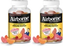 Airborne C-vitamin 750mg (per servering) - Assorted Fruit Gummies (63 Tæl i en flaske), Gluten- Free immunsupport supplement med Vitaminer C E, Selen (pakke med 2)