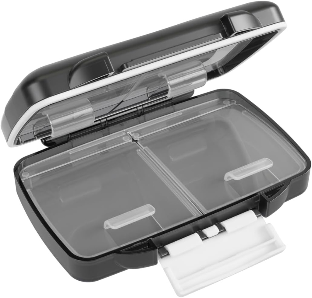 EZY DOSE Moisture- Proof Pill Case, Medicine Planner, Vitamin Organizer Box, Travel- Friendly, Latch- Lukning for at sikre indhold, 4 Individuelle Compartments of Multiple Sizes med Tight Seal, Lille, Sort