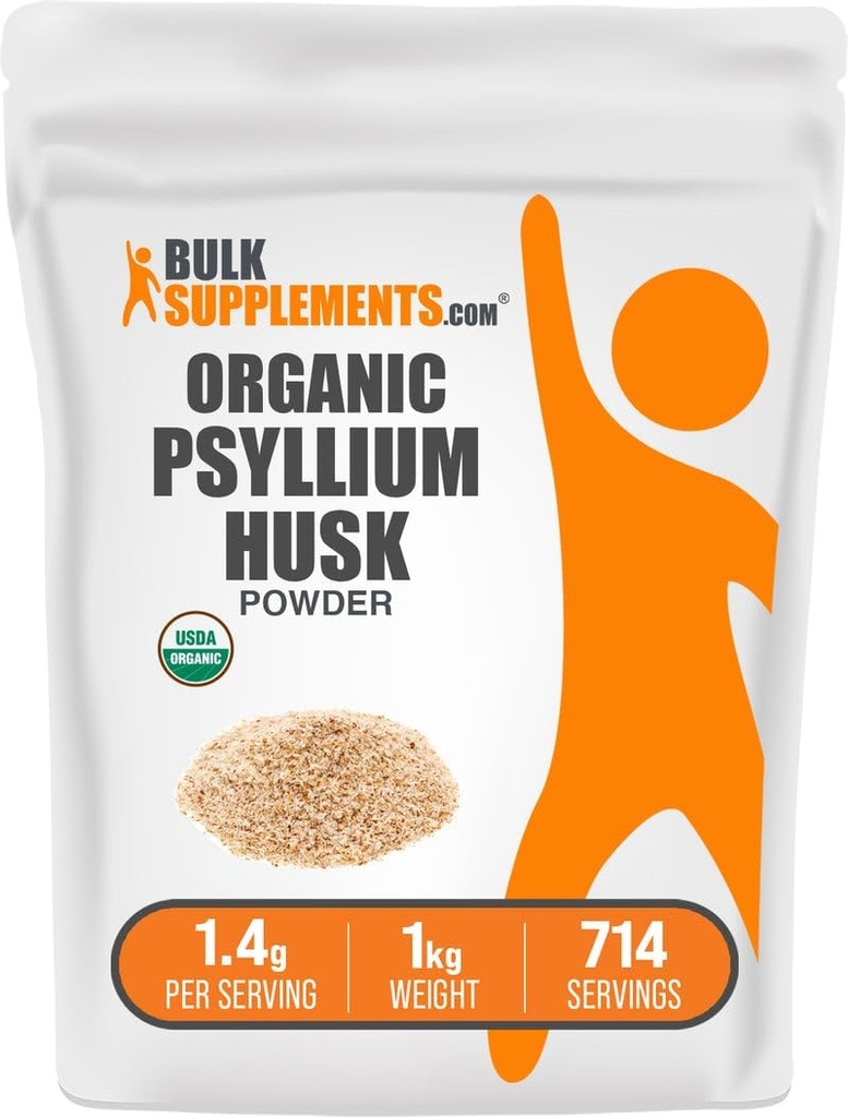 BulkSupplements.com Organic Psyllium Husk Powder - Psyllium Husk Powder for Bagning, Fiber Supplement - Gluten Free, 1,4 g per Serving, 1kg (2,2 lbs) (Pack of 1)