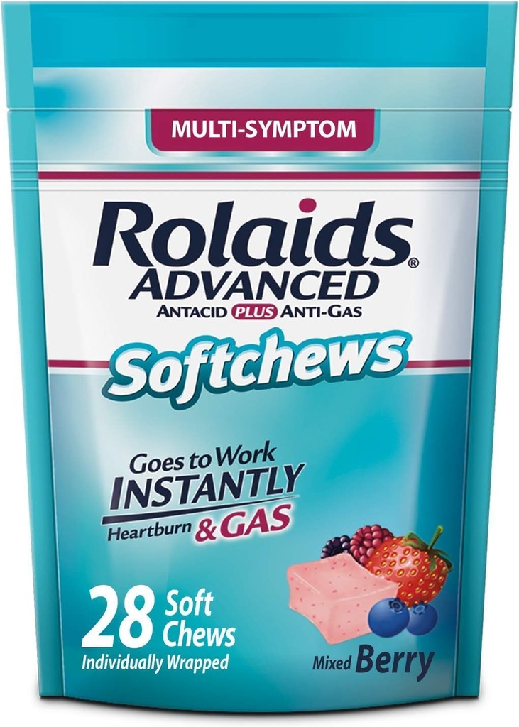 Ruller Avanceret Antacida Plus Anti- Gas Softchews, 28 Greve, Blandede Berry, Heartburn og Gas Relief